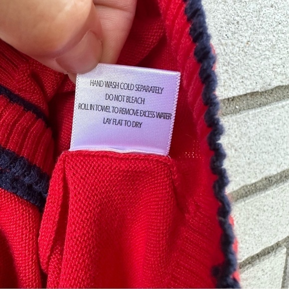 ModCloth Red Navy Trim Modal Cotton Button Front Knit Cardigan Sweater - Picture 8 of 8